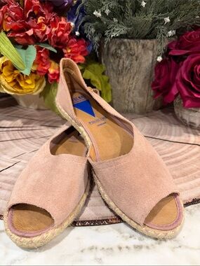 Women’s Suede Espadrille Peep-Toe Flats - Mauve Size 41